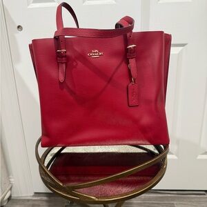 COACH Red Pebbled Leather Market Tote / Zip Top Tote – Gold Hardware